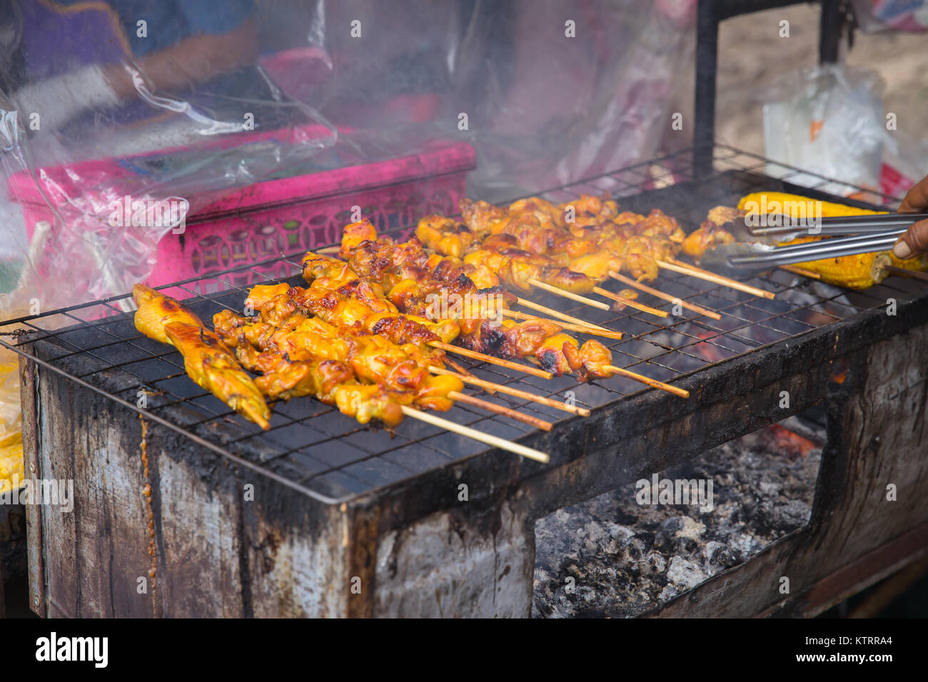 unclean charcoal chicken stick meat grill unhealthy dirty smoke street