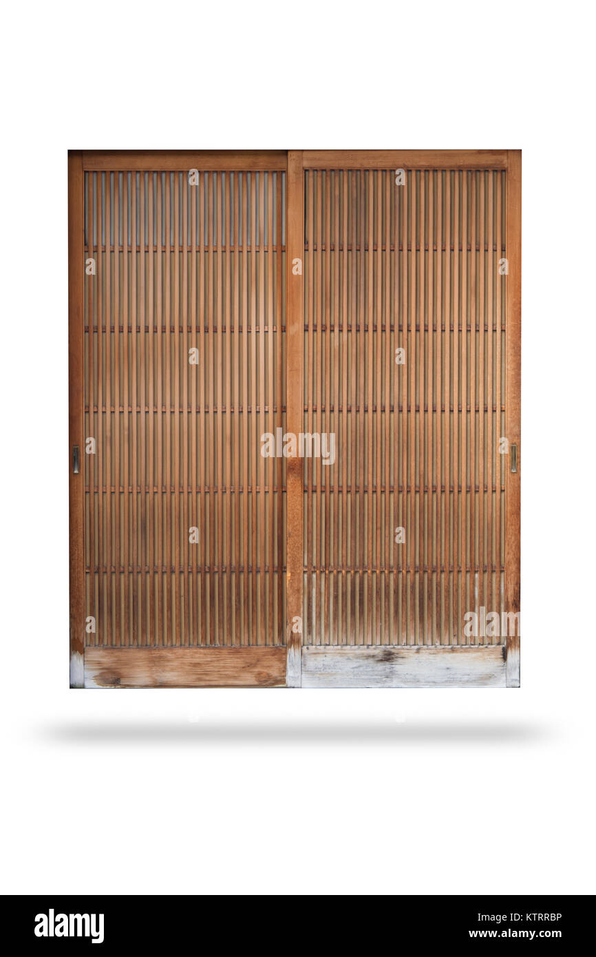 vintage japan bamboo wood door sliding isolated on white with clipping path Stock Photo