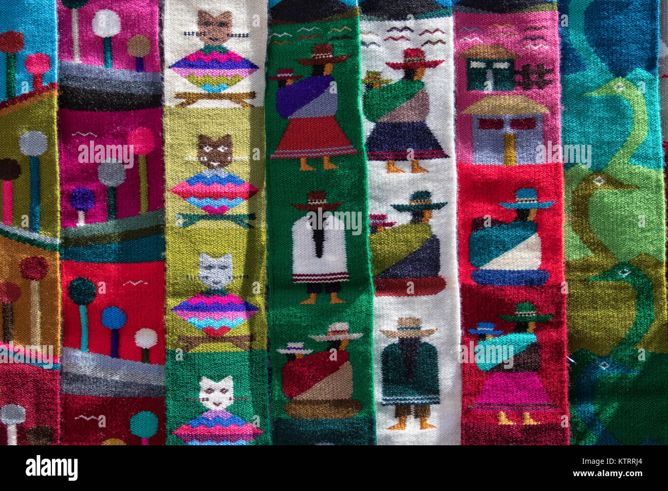Otavalo, Ecuador-December 23, 2017: indigenous textiles in the Saturdaay artisan market Stock Photo