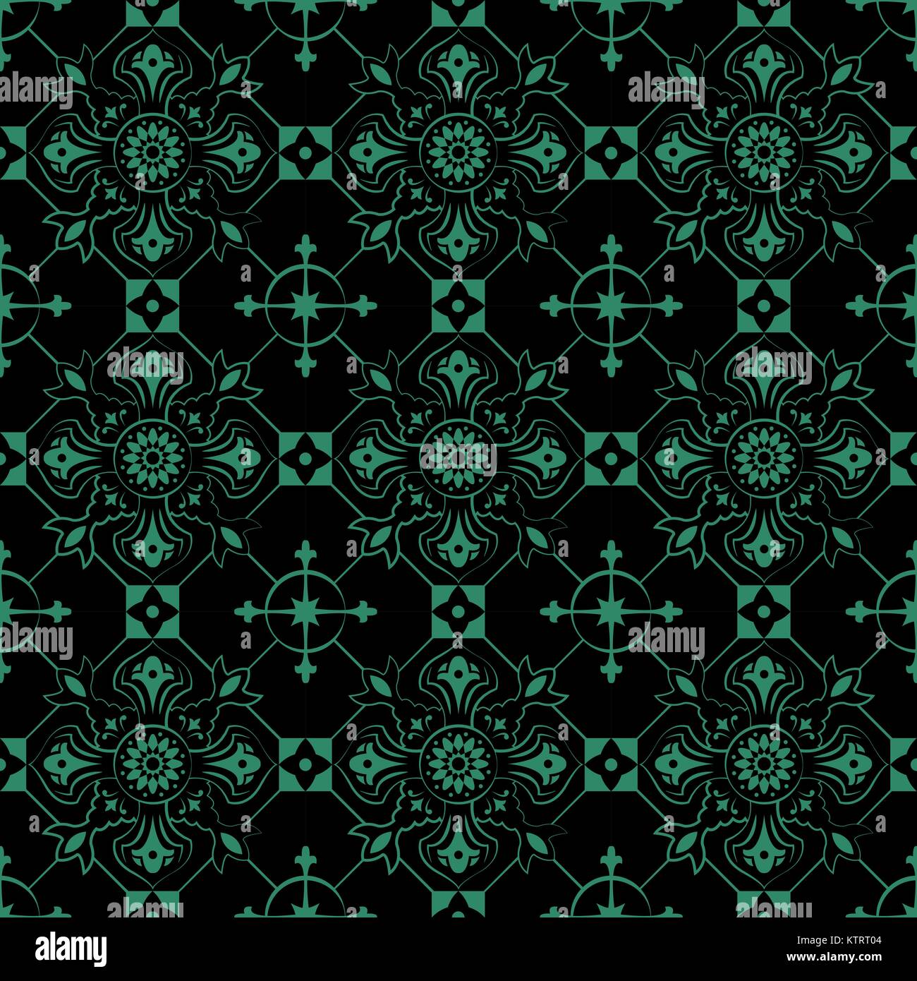 Antique seamless green background check round cross flower Stock Vector ...