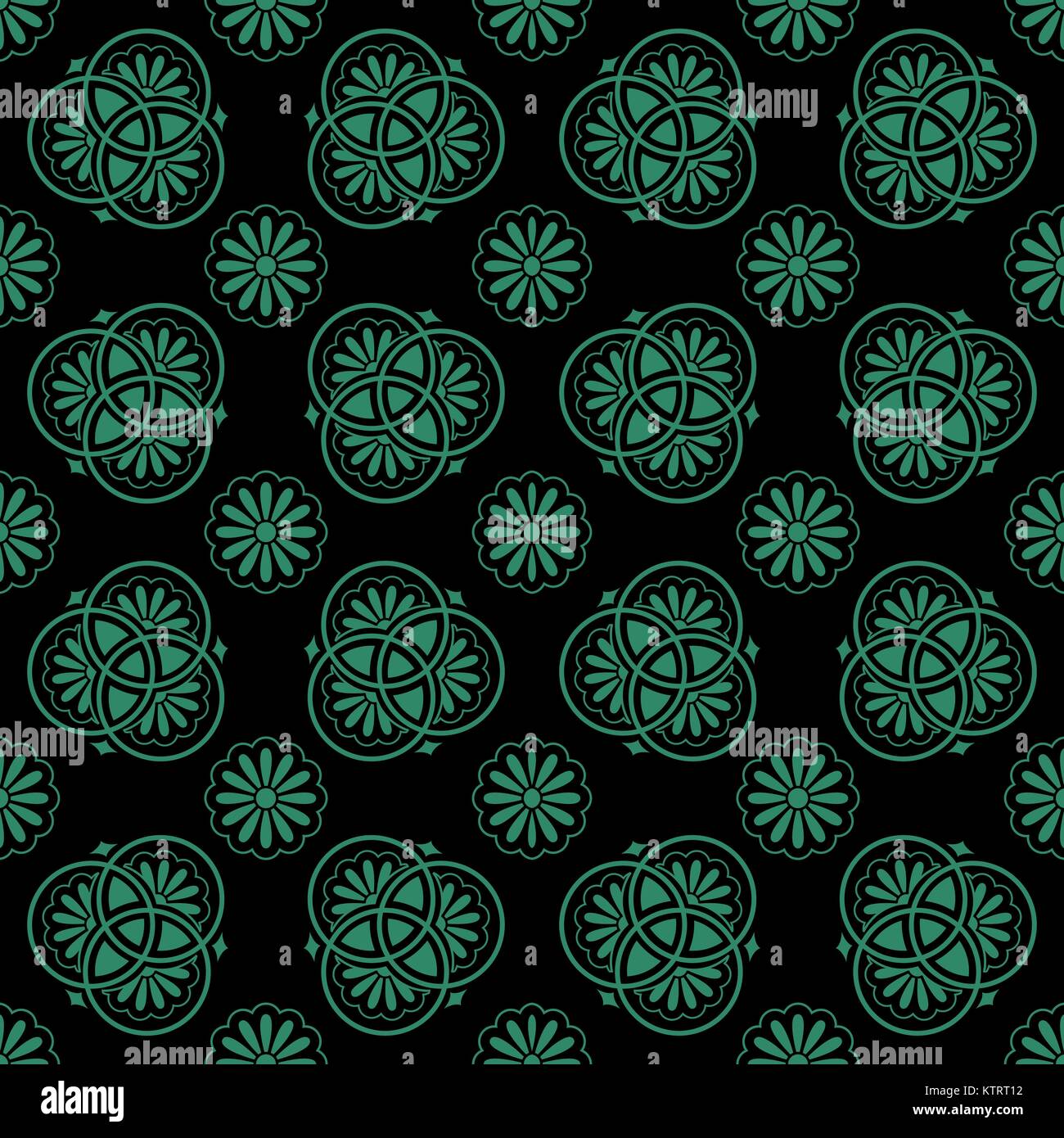 Antique seamless green background round line flower Stock Vector Image ...