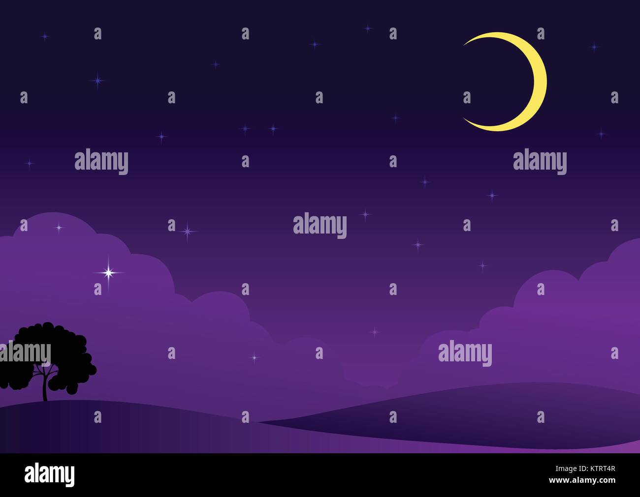 illustration of a moon and stars in dark night sky Stock Vector Image ...