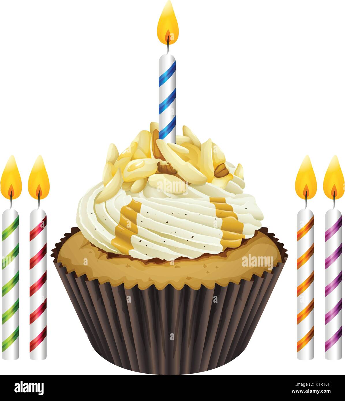 Illustration of an isolated cupcake and candles on a white background