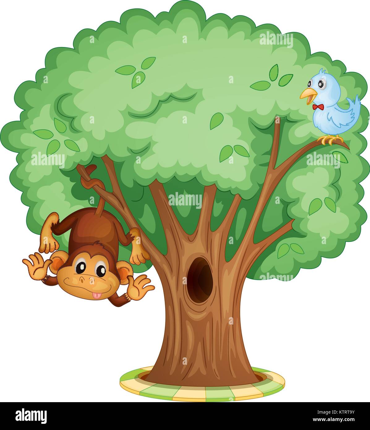 Monkey and a bird in a tree Stock Vector