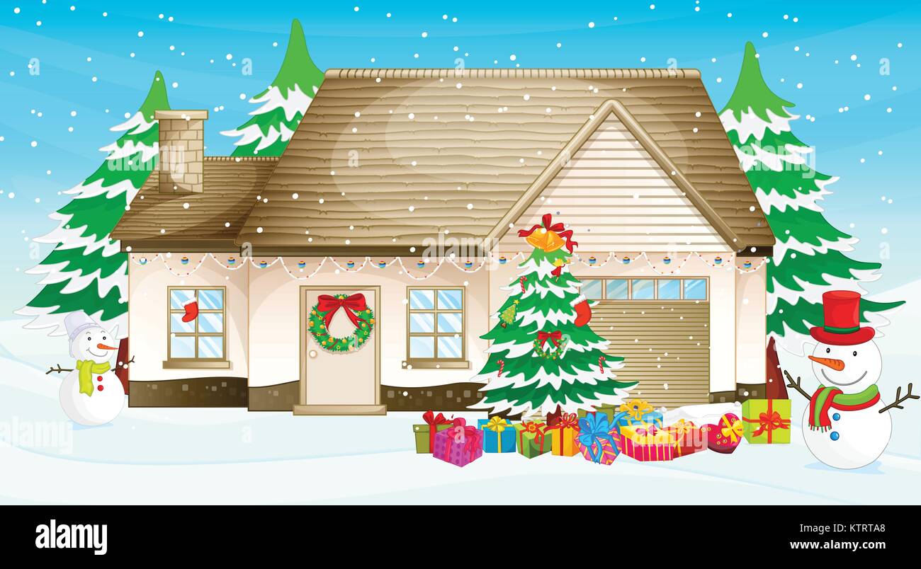 Illustration of a house at christmas Stock Vector Image & Art - Alamy