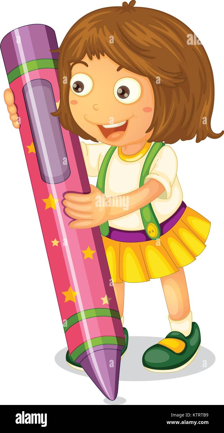 illustration of a girl holding pencil on a white Stock Vector Image ...