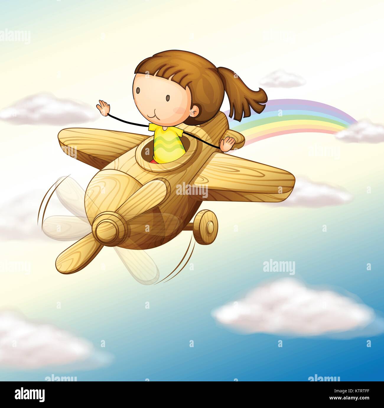 illustration of a airplane and girl in a beautiful sky Stock Vector ...