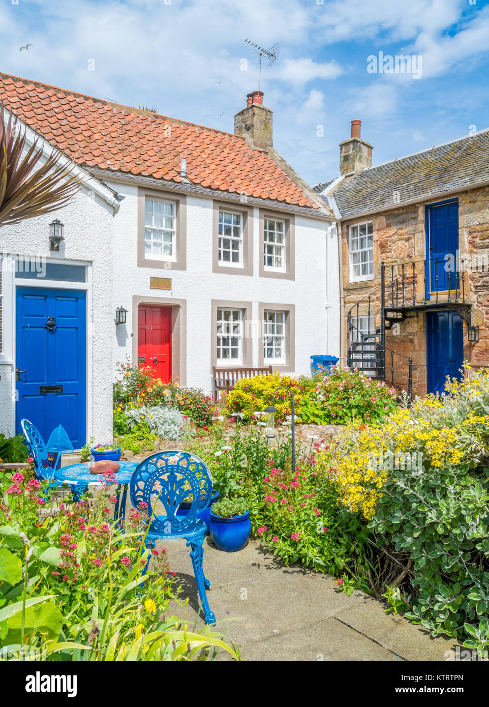 Crail harbour in a sunny summer morning, small fishermen village in Fife, Scotland. Stock Photo