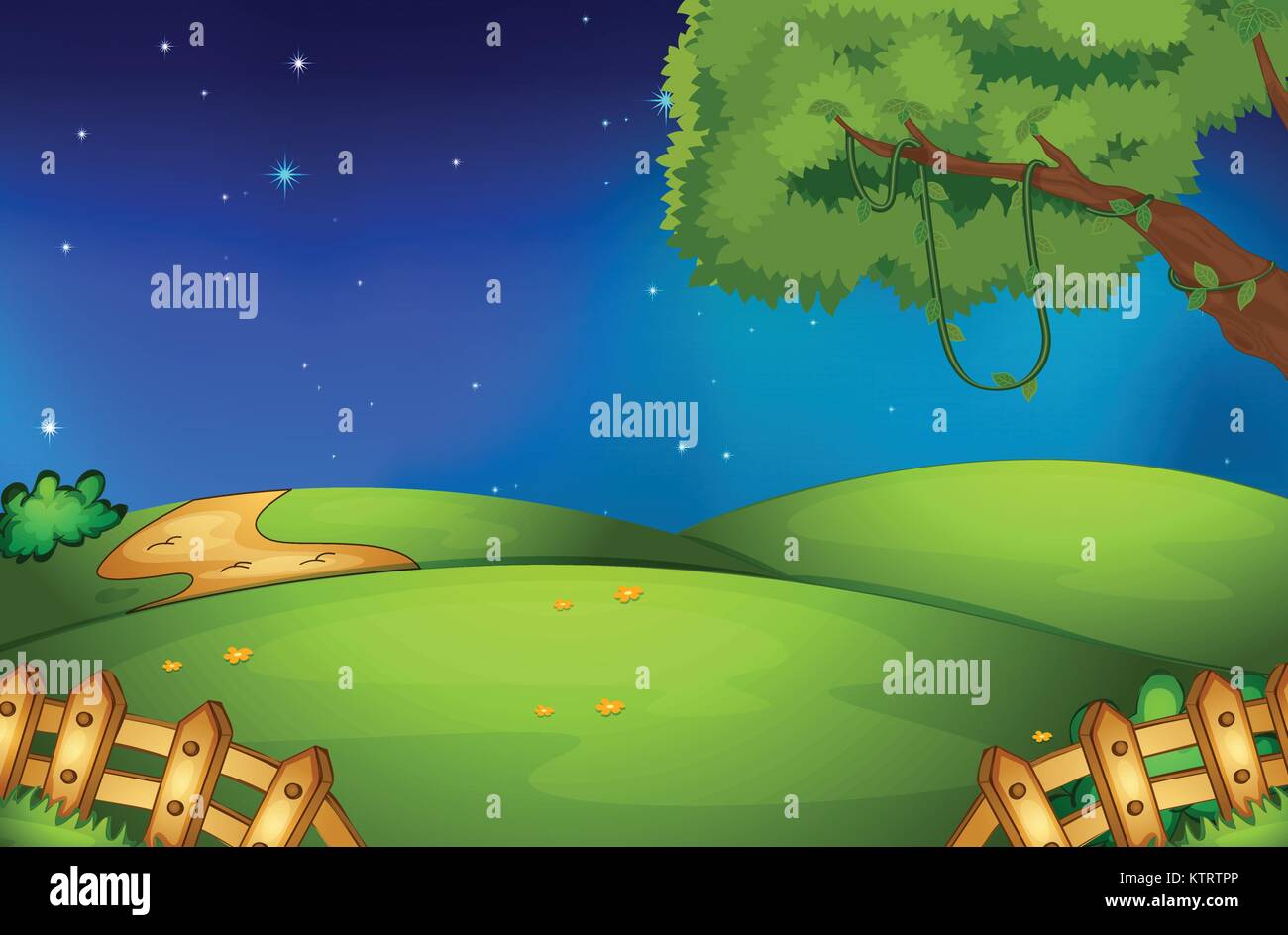 illustration of nature scene and stars in night sky Stock Vector Image ...