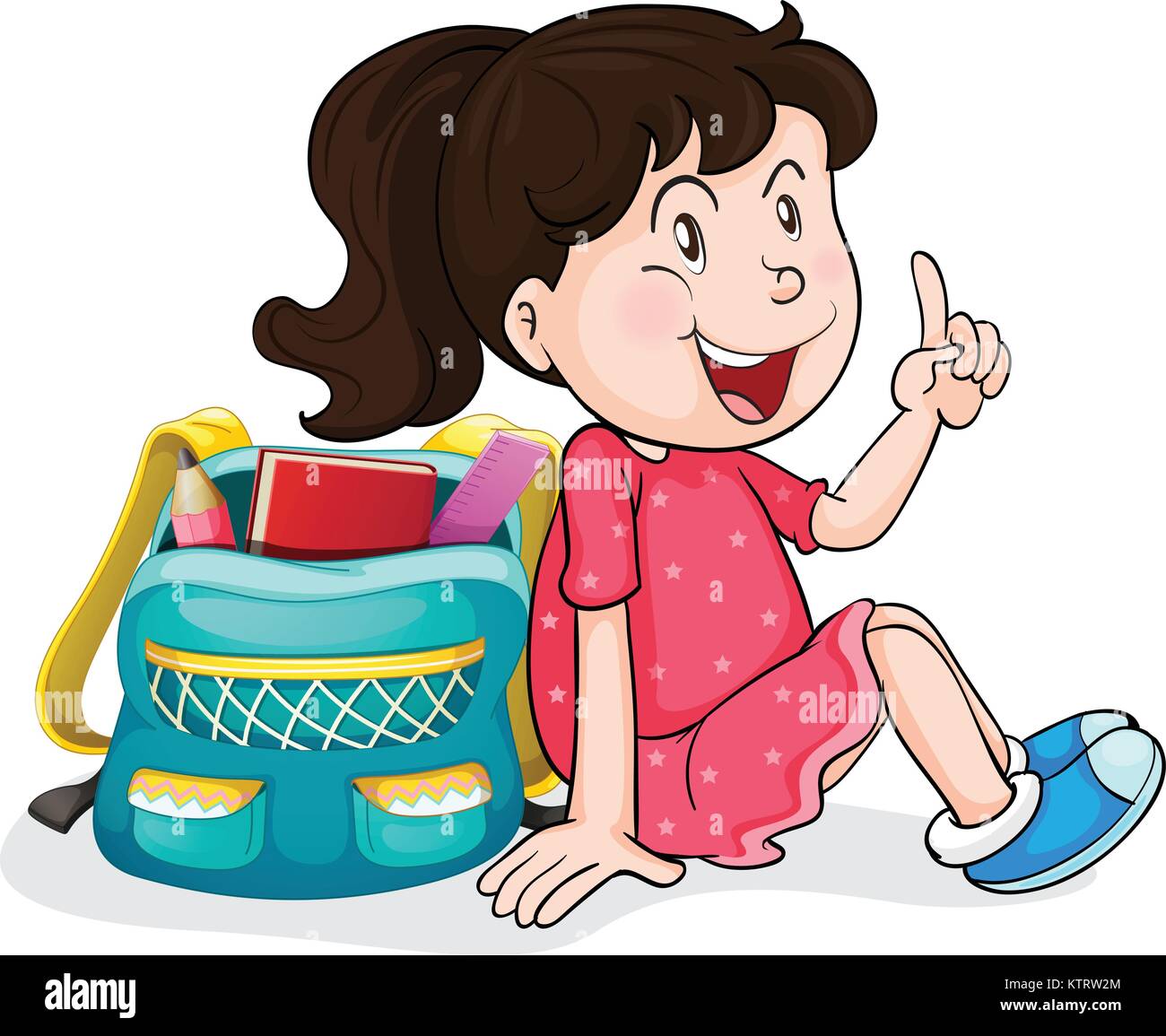 illustration of a girl with school bag on a white background Stock