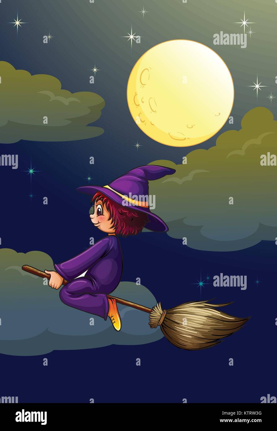 illustration of a witch on a broom Stock Vector