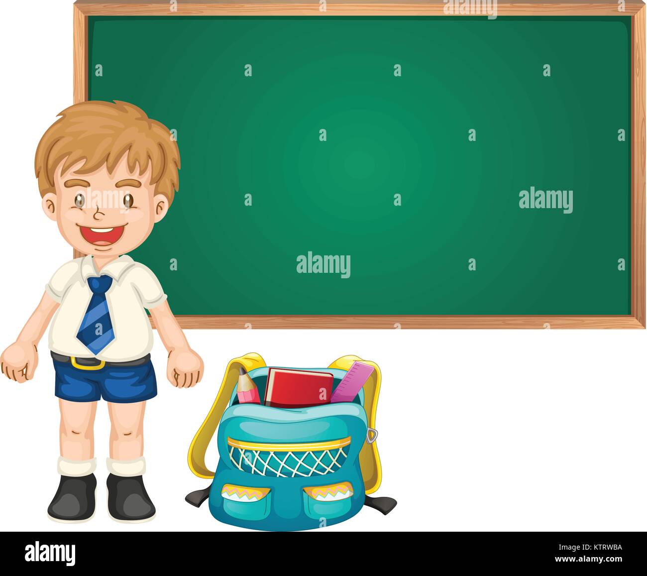 illustration of a boy and green board on white background Stock Vector ...