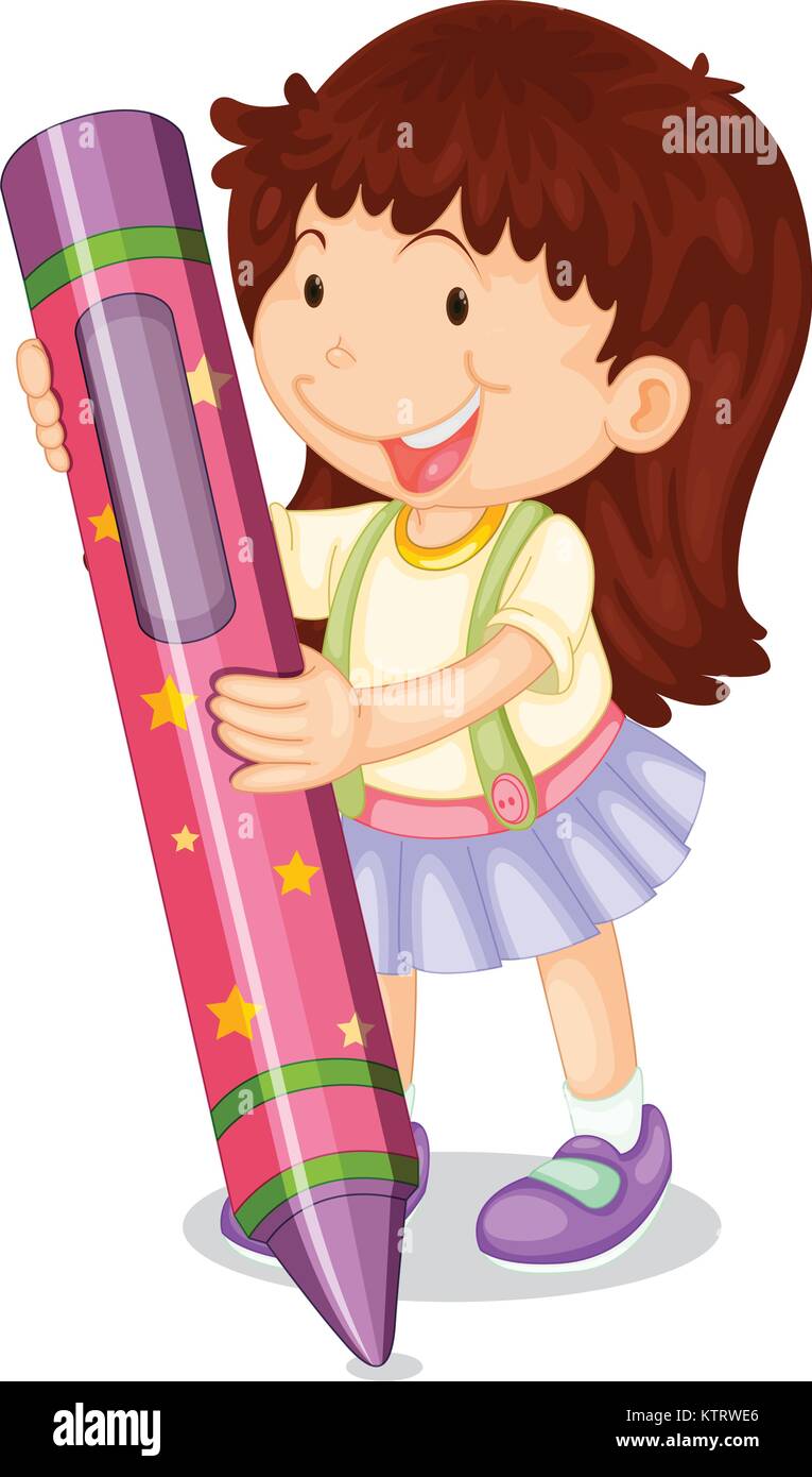 illustration of a girl with pencil on a white background Stock Vector ...