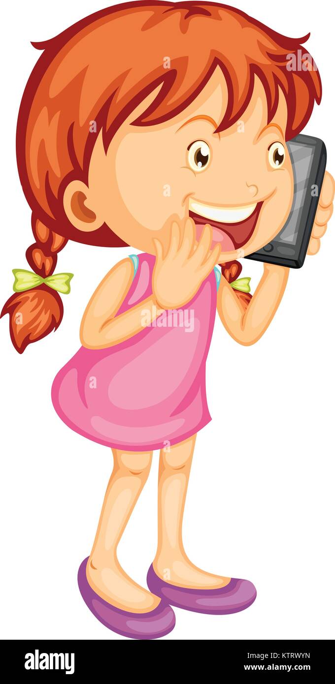 illustration of a girl talking on mobile on a white background Stock