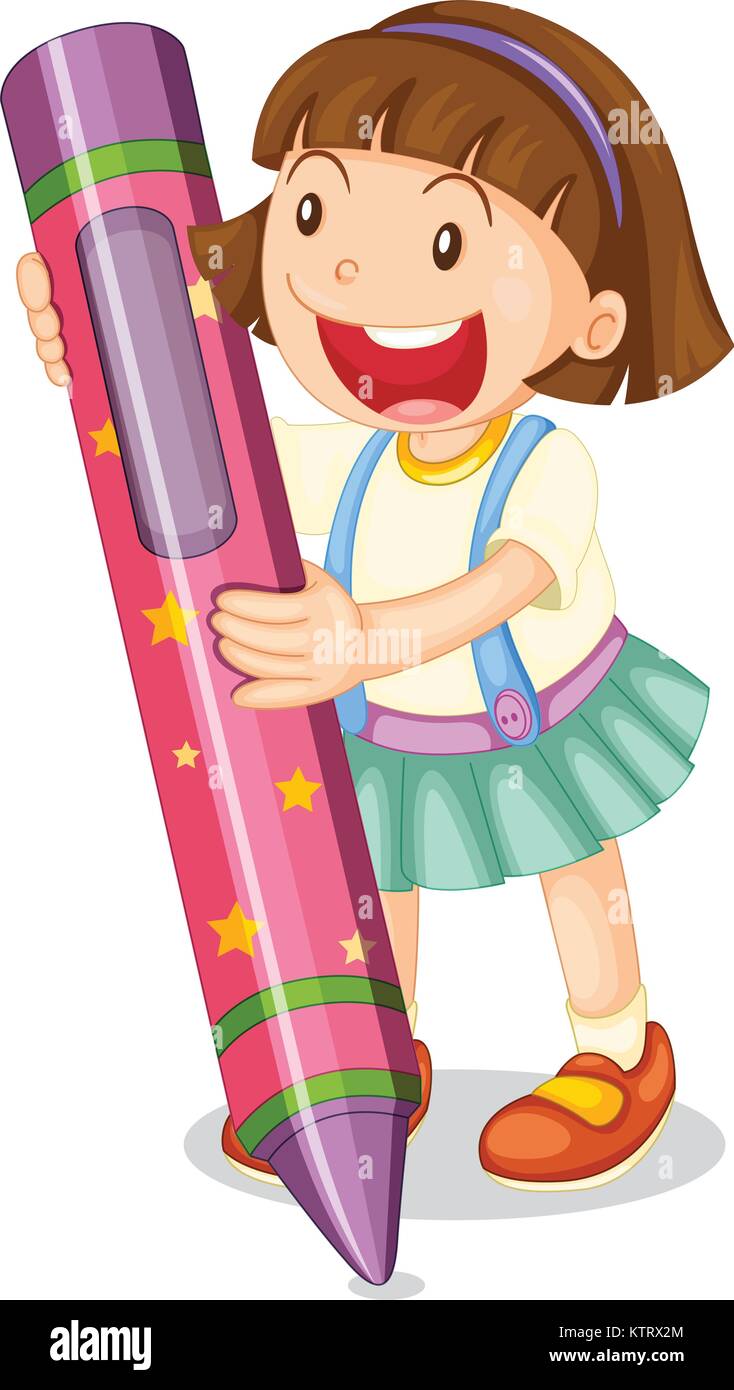 Illustration of a girl with large crayon Stock Vector Image & Art Alamy