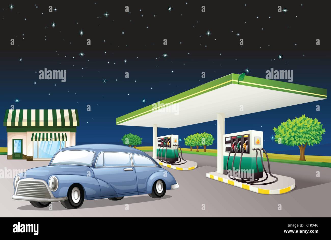 Illustration Of A House And A Gas Station In A Dark Night Stock Vector Image Art Alamy