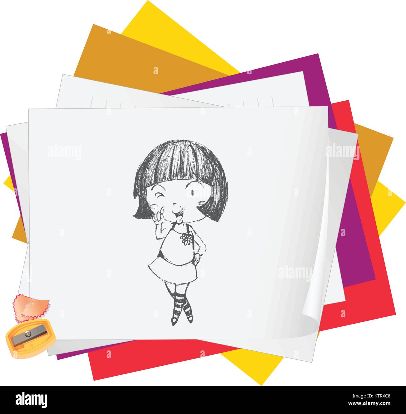 Illustration of a girl drawn on paper Stock Vector Image & Art - Alamy