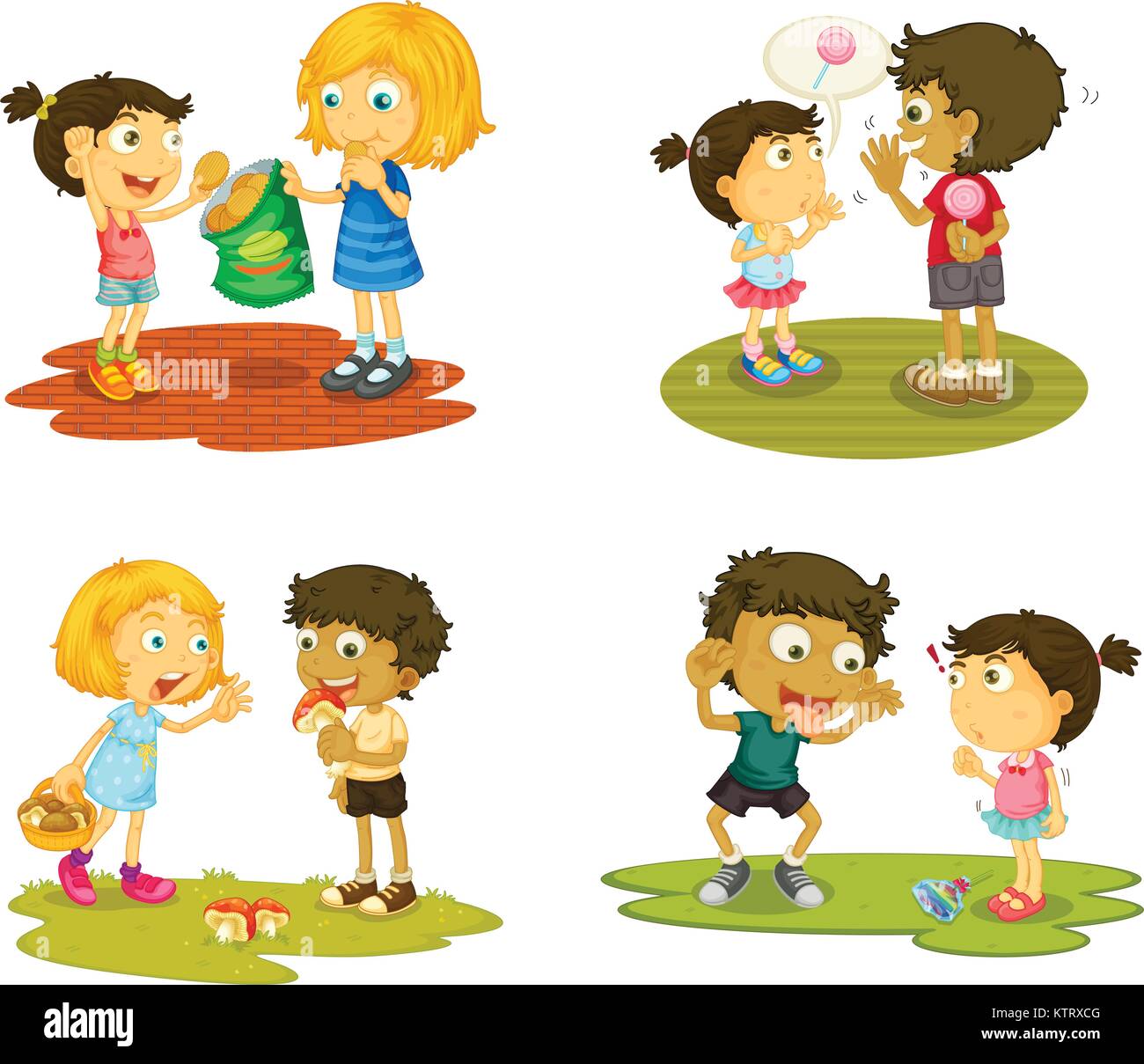illustration of kids with various activites on a white background Stock Vector