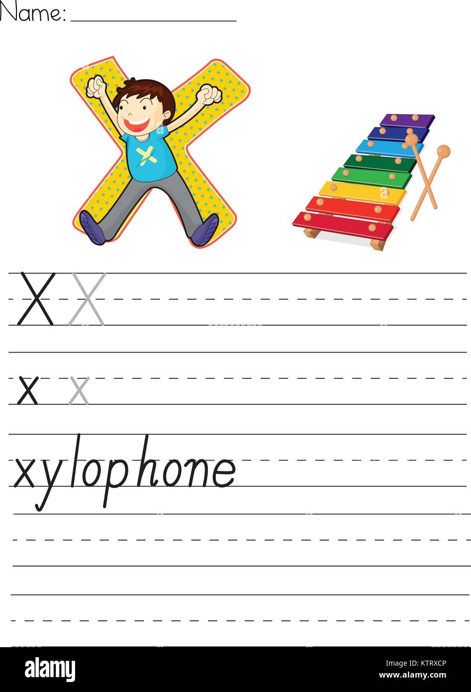 Alphabet Worksheet Of The Letter X Stock Vector Image Art Alamy