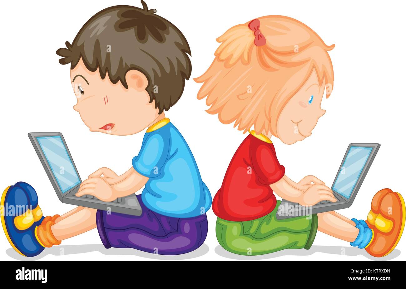 illustration of kids with laptop on a white background Stock Vector