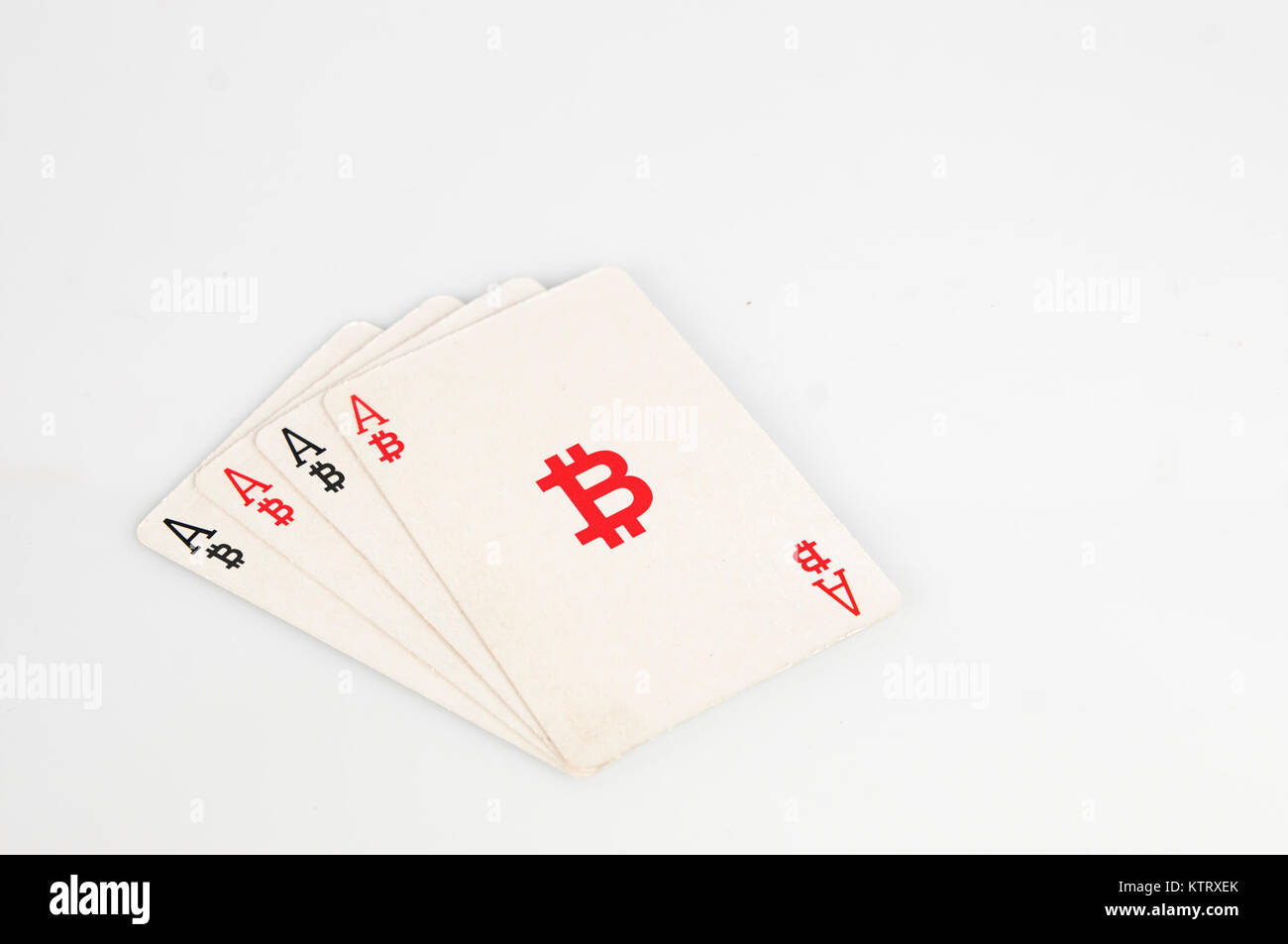Bitcoin concept: four of a kind of bitcoin playing cards Stock Photo