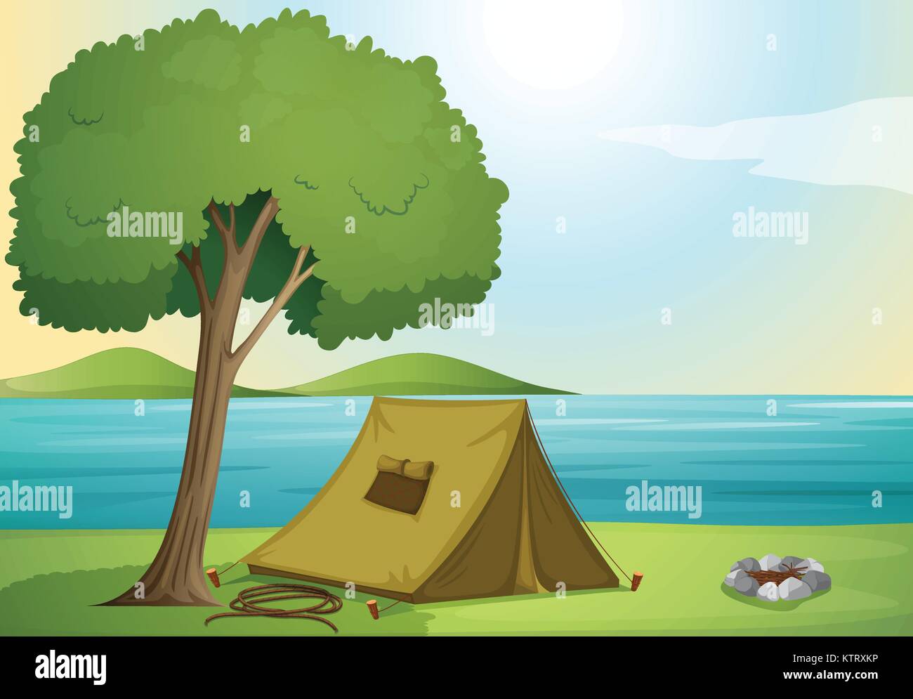 illustration of a tree and a tent in beautiful nature Stock Vector ...