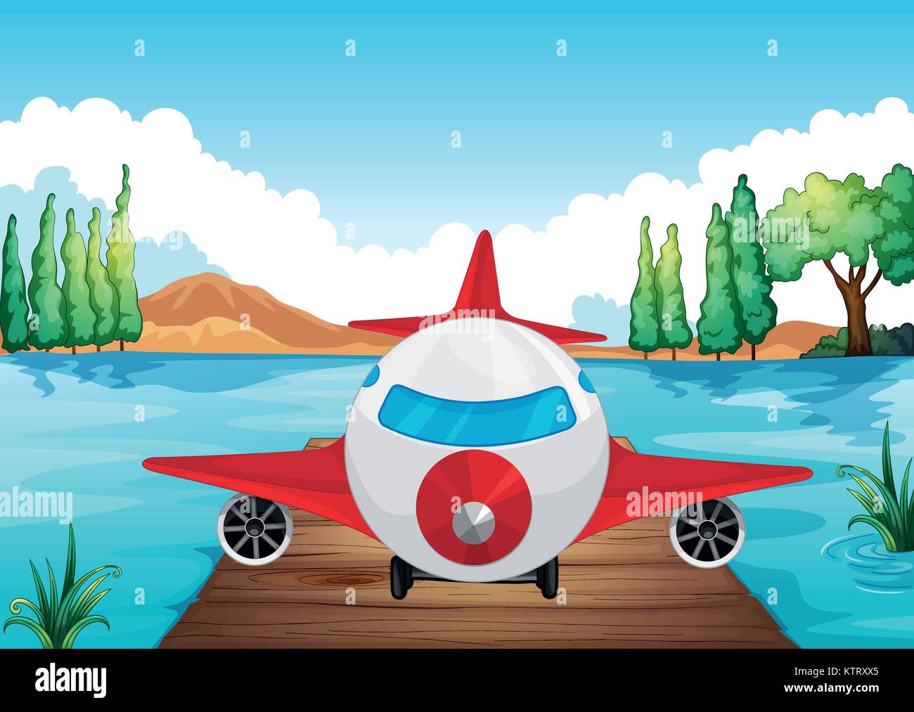 illustration of a air plane landing in nature Stock Vector Image & Art ...
