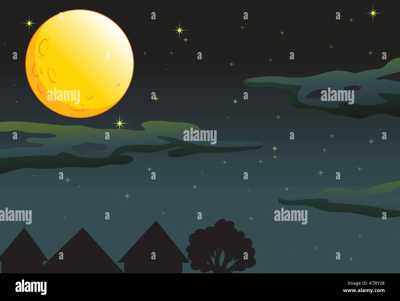 illustration of a moon and stars in dark night sky Stock Vector