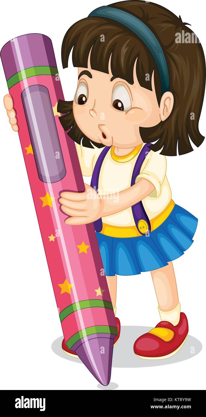 illustration of a girl holding pencil on a white Stock Vector Image ...