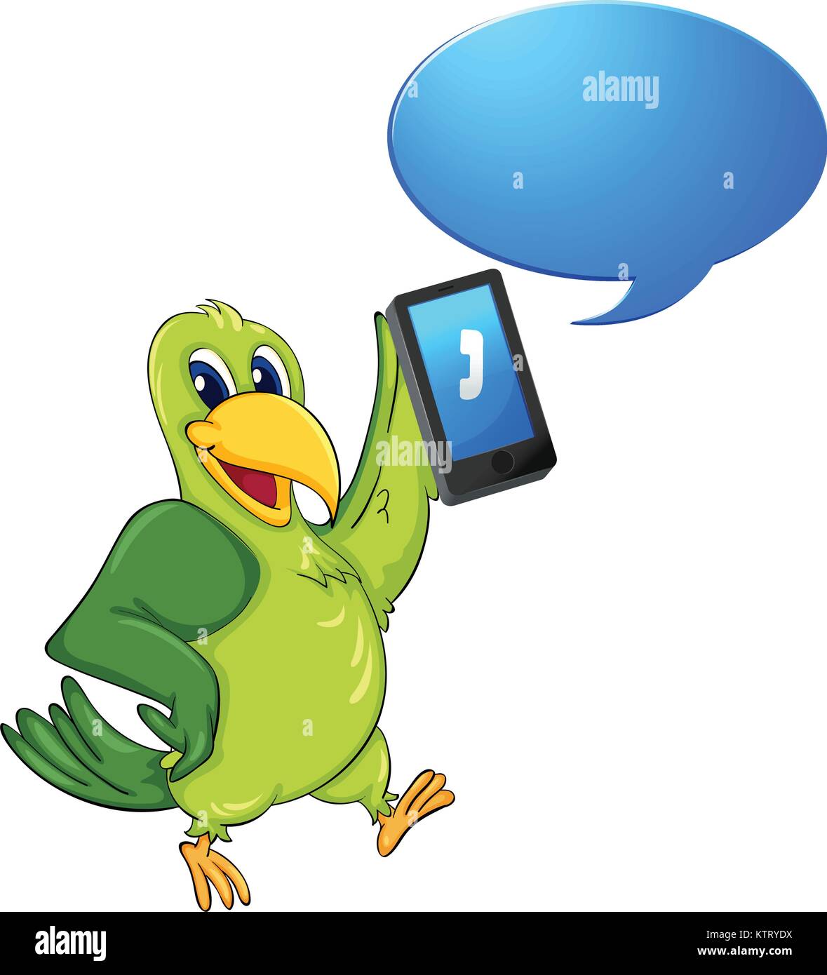 illustration of a bird with cell phone on a white Stock Vector