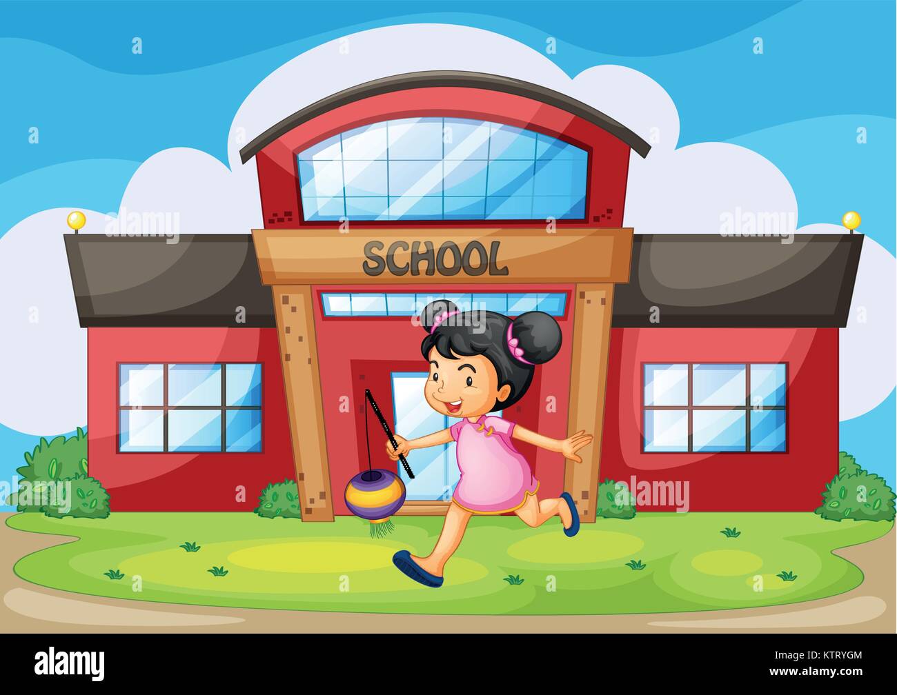 Illustration Of A Chinese Girl In Front Of A School Stock Vector Image Art Alamy