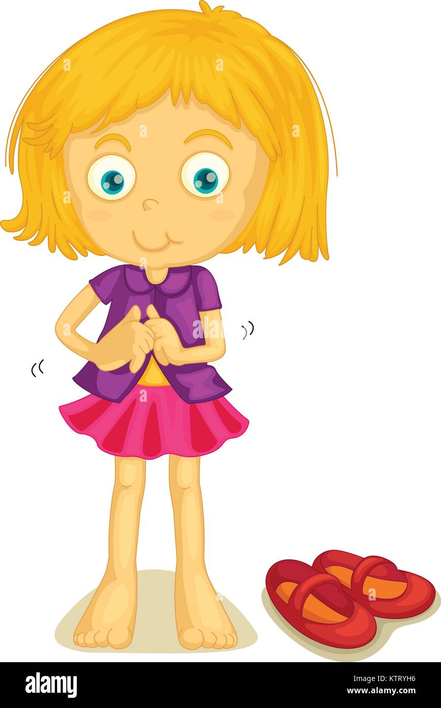 illustration of a girl changing cloths on a white background Stock