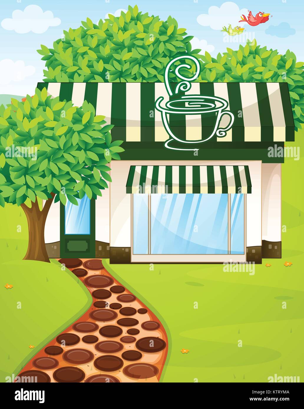 Illustration Of A Tent Coffee Shop In Beautiful Nature Stock Vector