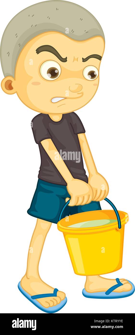 illustration of a boy carrying bucket on white Stock Vector Image & Art