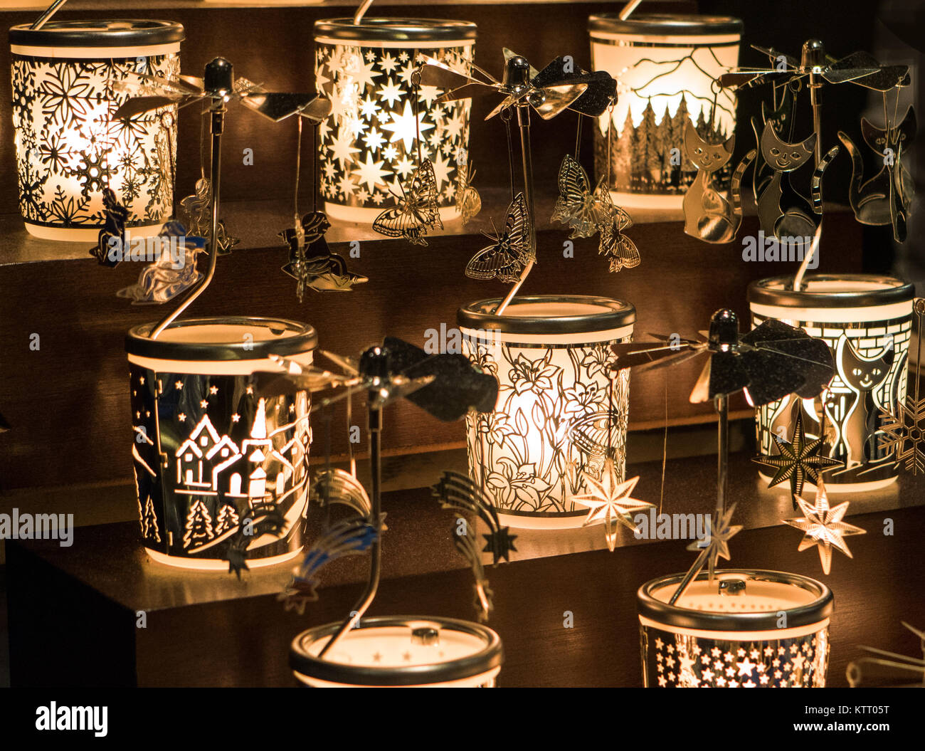 decorated candle holders that create a festive atmosphere Stock Photo