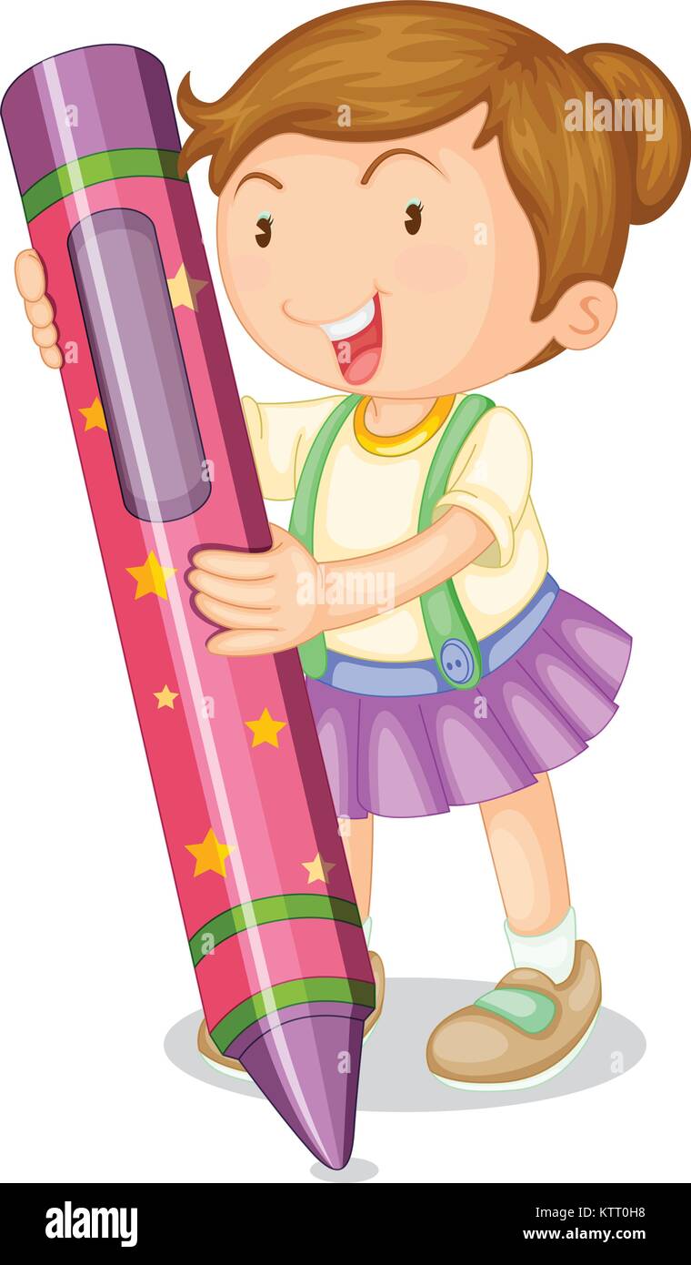 illustration of a girl with pencil on a white background Stock Vector ...