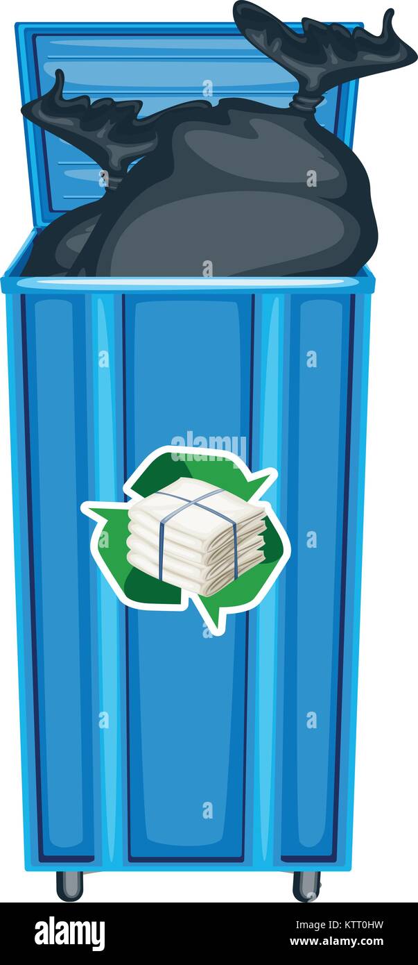 illustration of blue dustbin on a white background Stock Vector Image