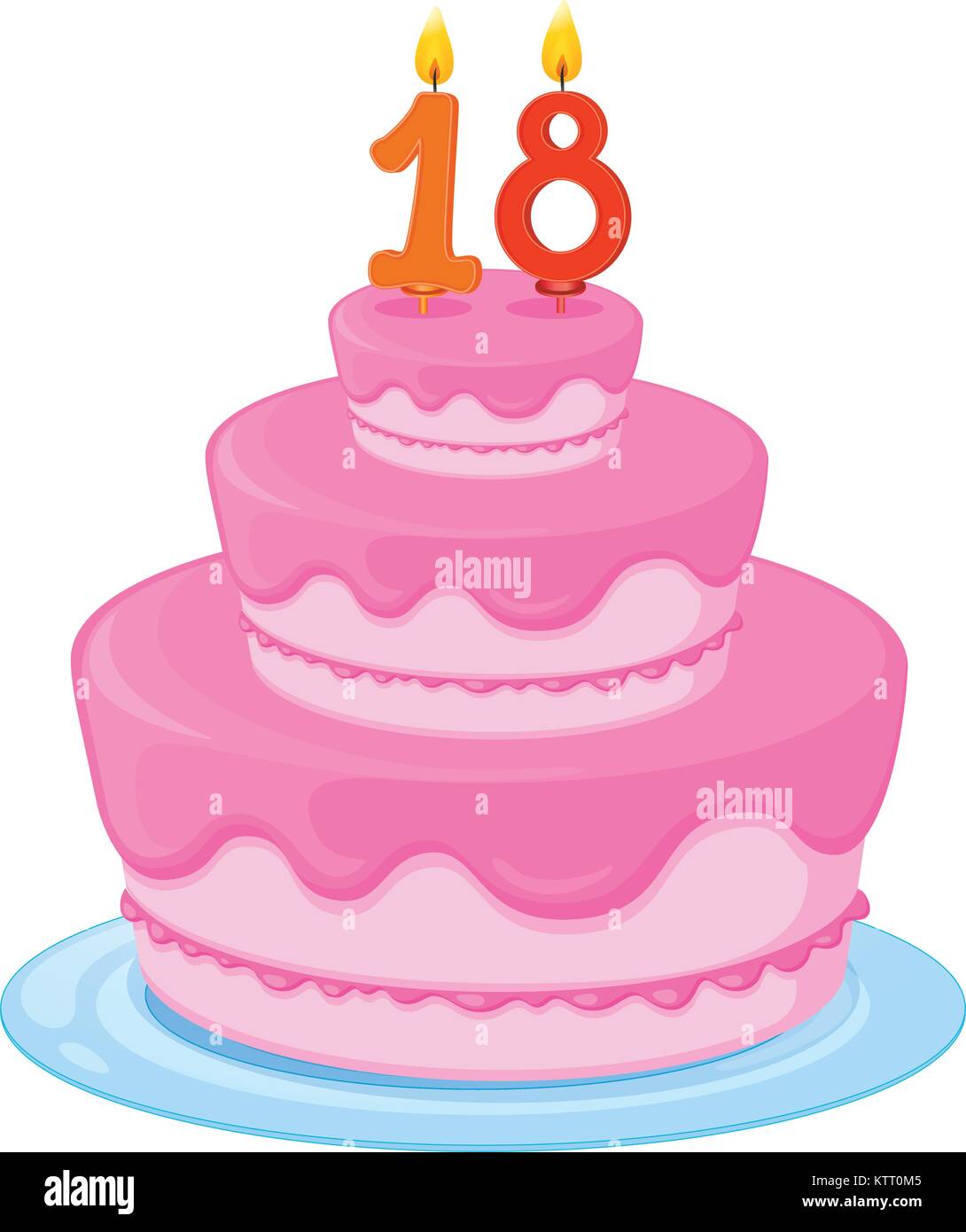 illustration of a cake with candle 18 on a white background Stock