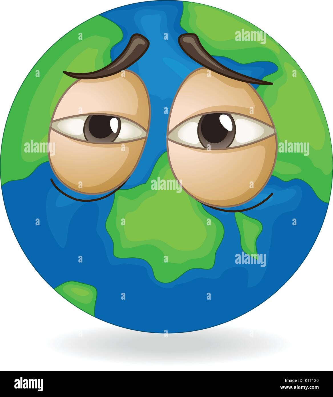 illustration of earth globe sleepy face on white Stock Vector