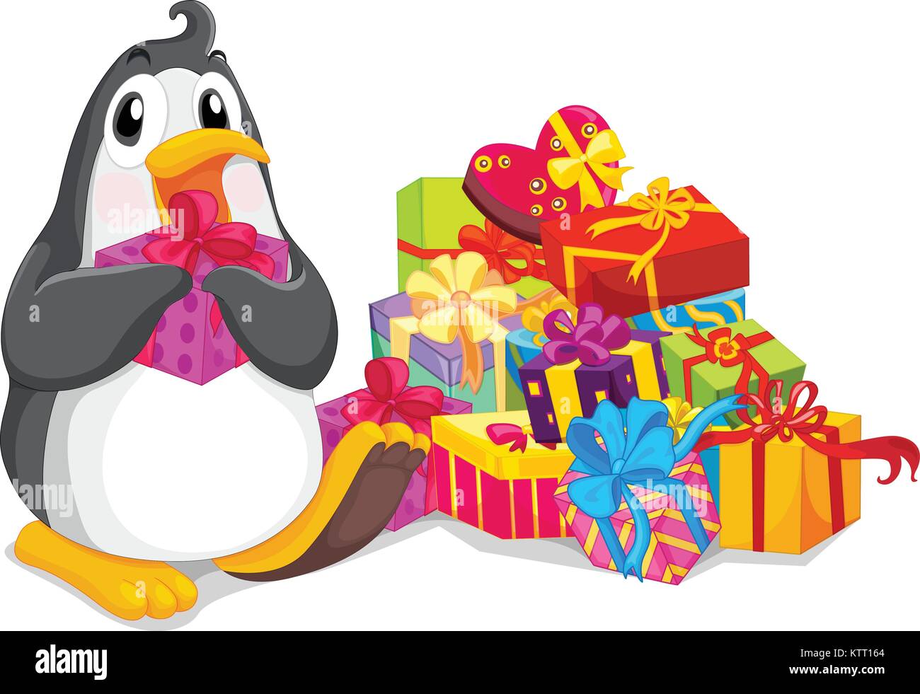 Penguin sitting with christmas presents Stock Vector