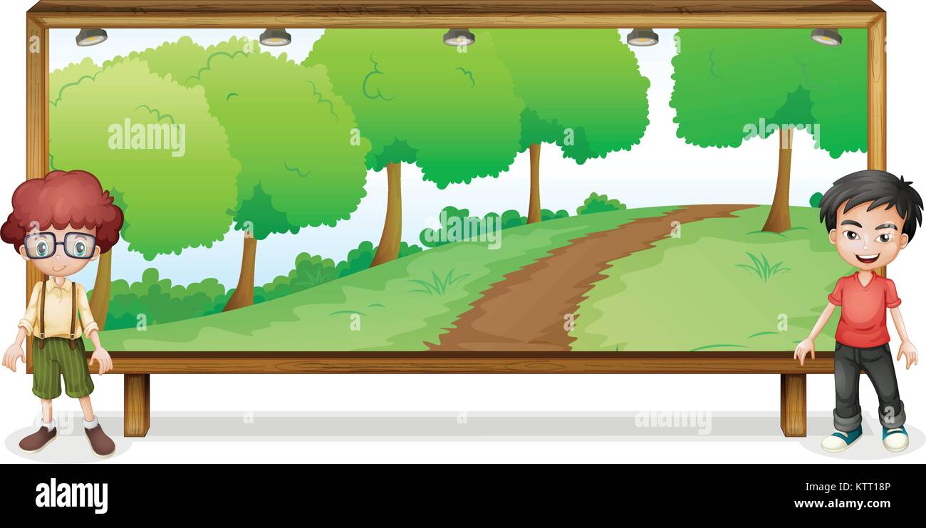 illustration of boys and a board on a white background Stock Vector ...