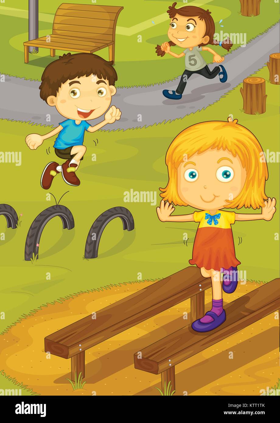 Illustration of kids playing in the yard Stock Vector Image & Art - Alamy
