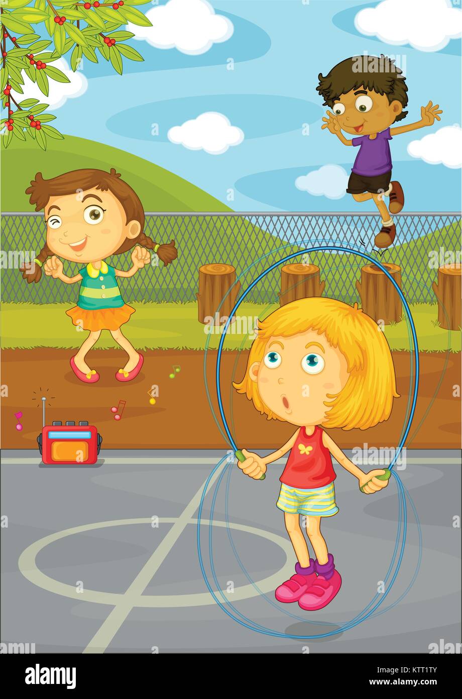 Illustration of kids playing in the yard Stock Vector Image & Art - Alamy