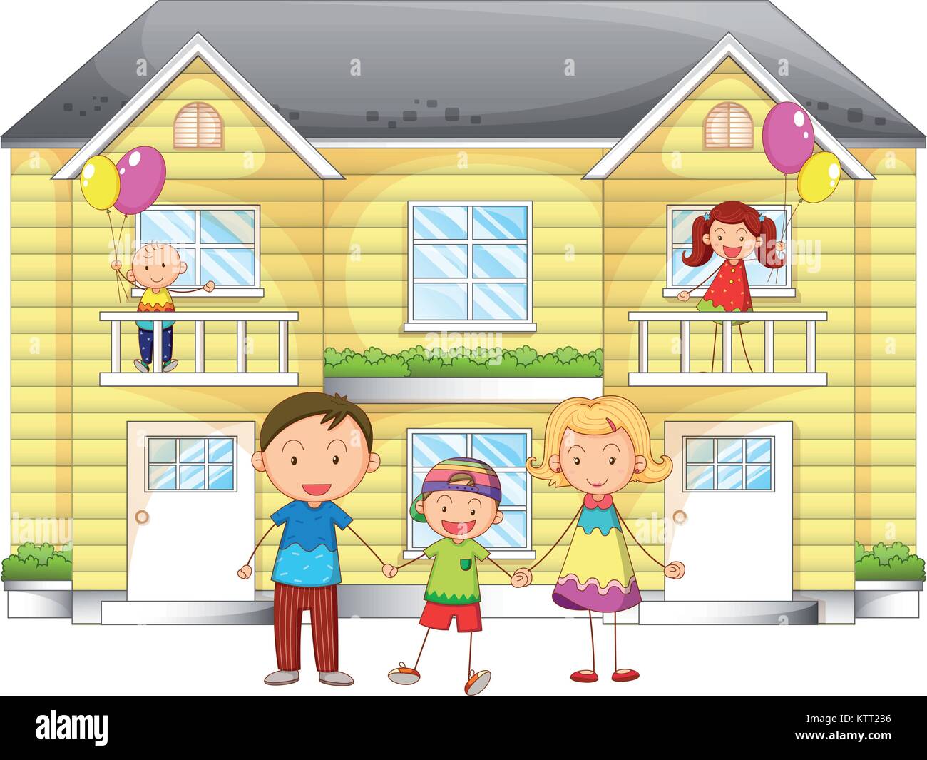 illustration of family infront of the house Stock Vector Image & Art ...
