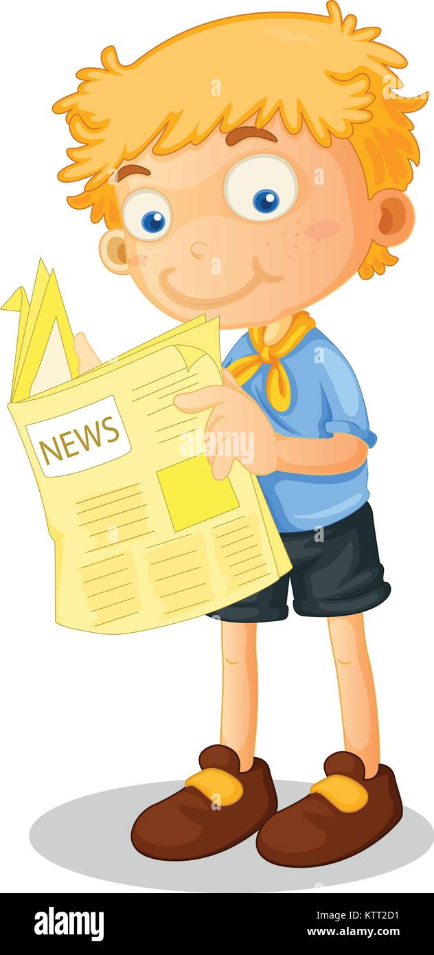 Illustration Of A Boy Reading News On White Stock Vector Image Art 