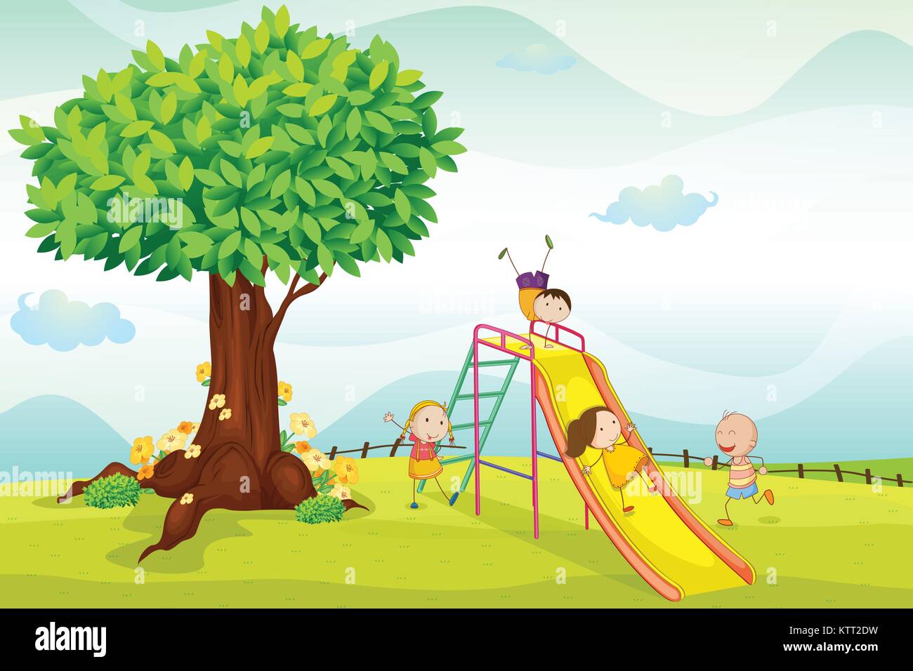 illustration of kids playing in the nature Stock Vector Image & Art - Alamy