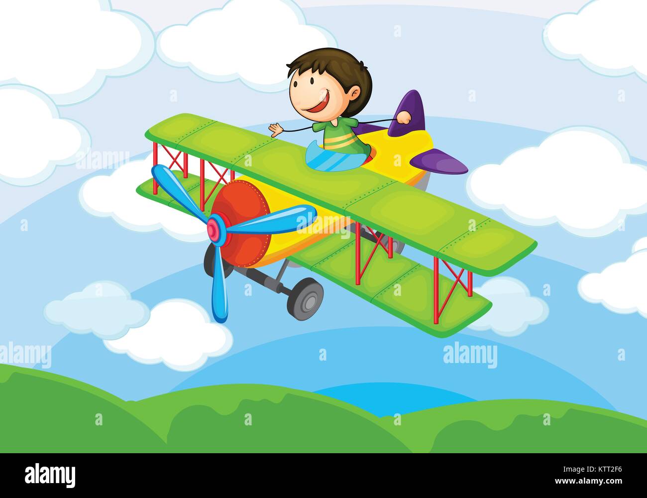 illustration of a boy on a aircraft in the sky Stock Vector Image & Art ...