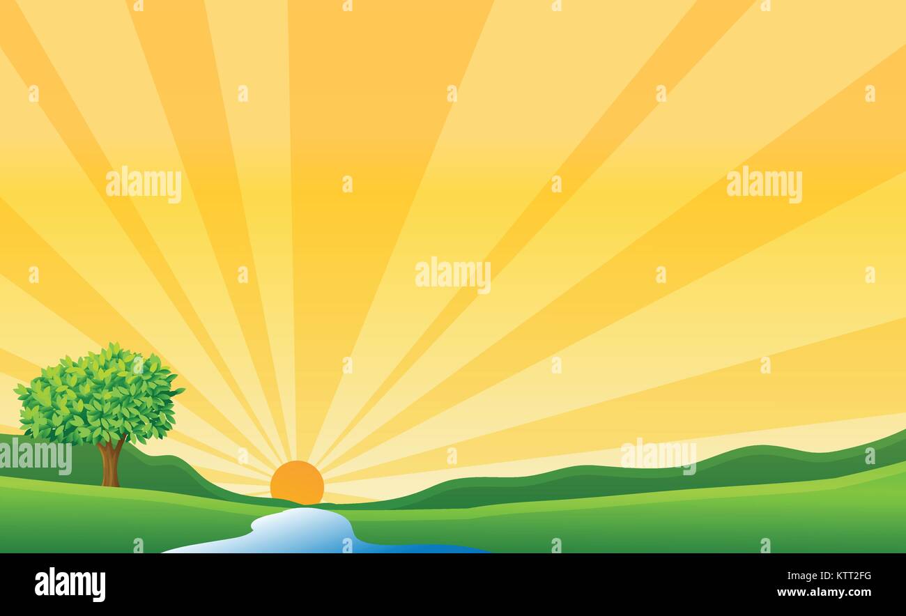 illustration of a river and a sun in a beautiful nature Stock Vector ...
