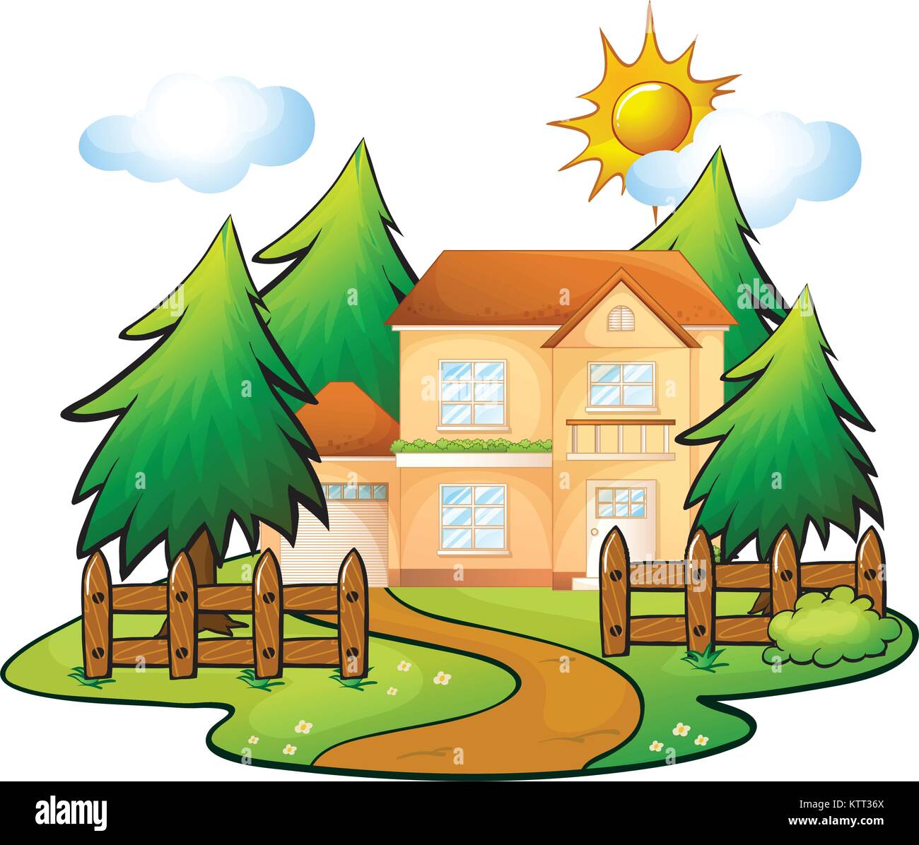 illustration of a house in a beautiful nature Stock Vector Image ...