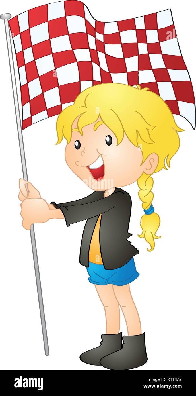 illustration of a girl holding flag on a white background Stock Vector